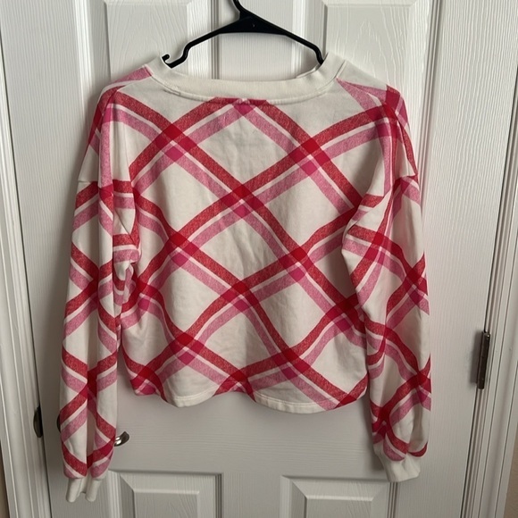 Colsie‎ Cozy Plaid Sweatshirt Loungewear V Neck Long Sleeve Pullover Top Small - Picture 6 of 10